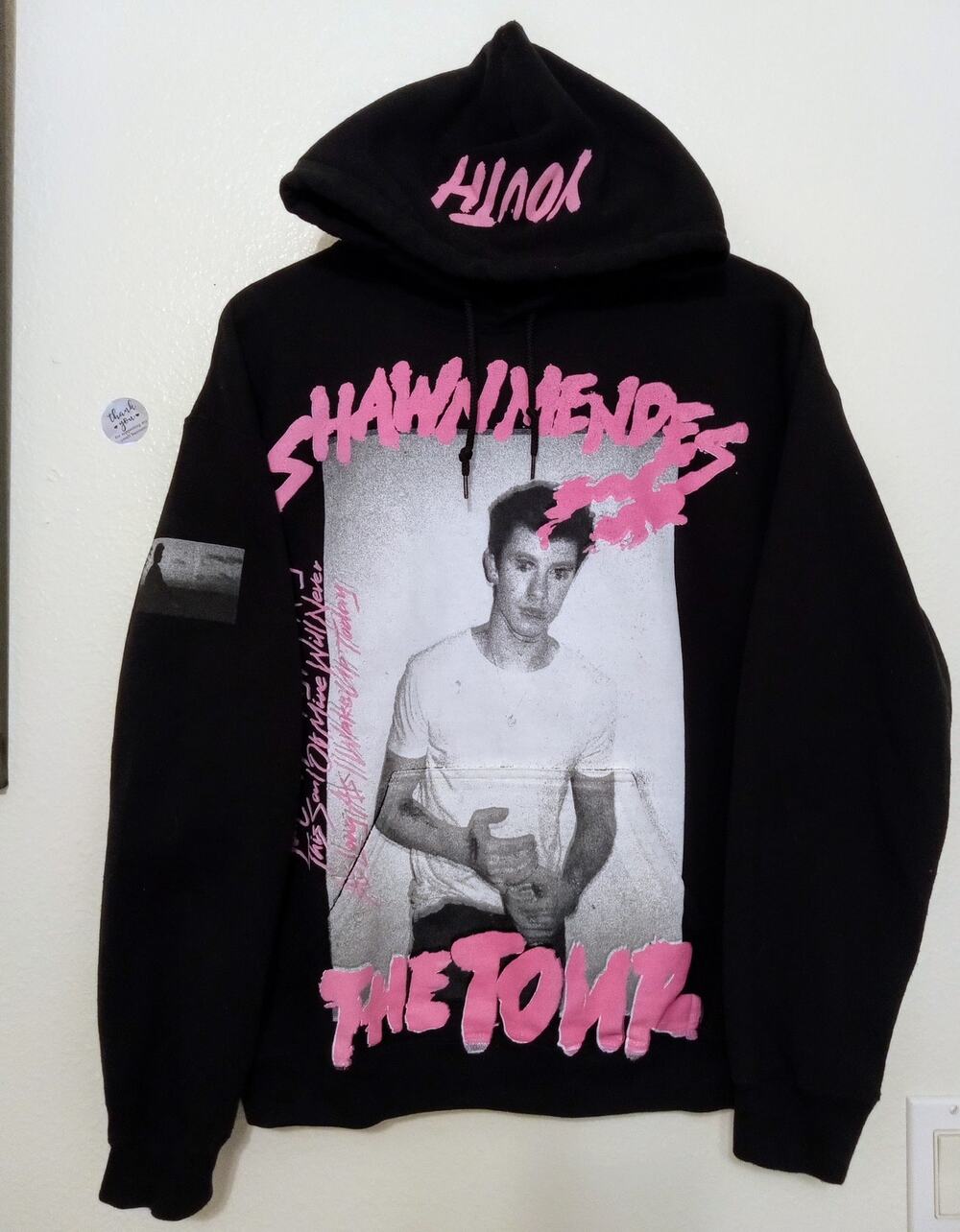 Shawn Mendes The Tour 2019 Graphic Pullover Hoodie Pop Rock Black Pink SZ M